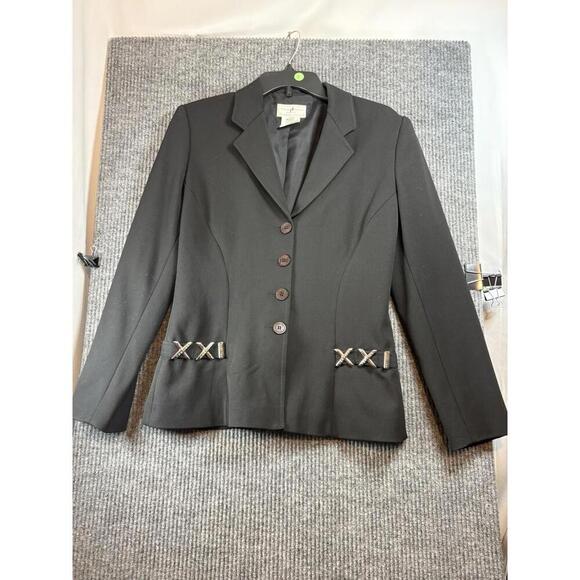 90s Vintage Designer Vertigo Paris Blazer Womens Medium Black Silver XXI on Back - Picture 1 of 9